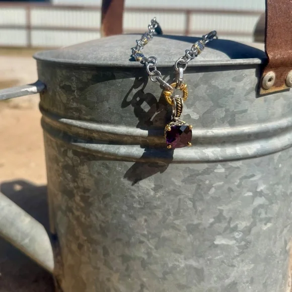 Park Lane Purple Amethyst Necklace - Hypoallergenic Two Tone 16" Necklace - Picture 11 of 16